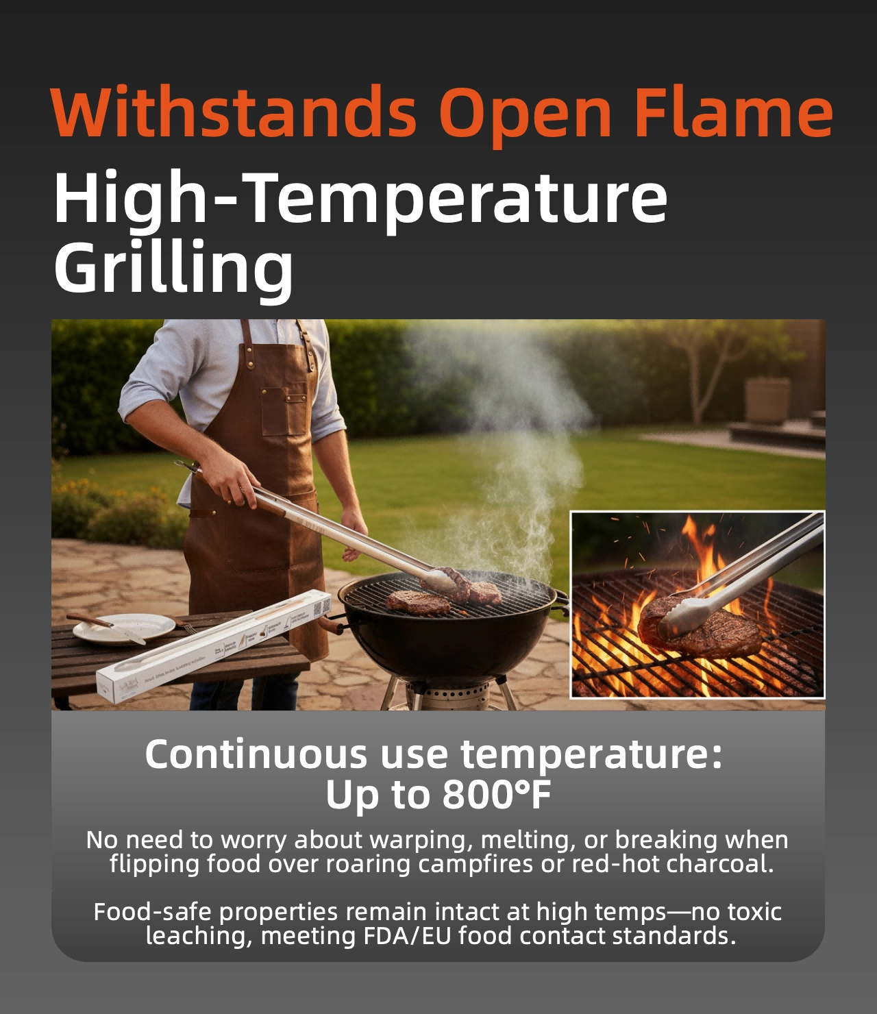BELLAN 82cm long handle braai tongs — food-safe stainless steel with wooden grip for South African braais and professional BBQs