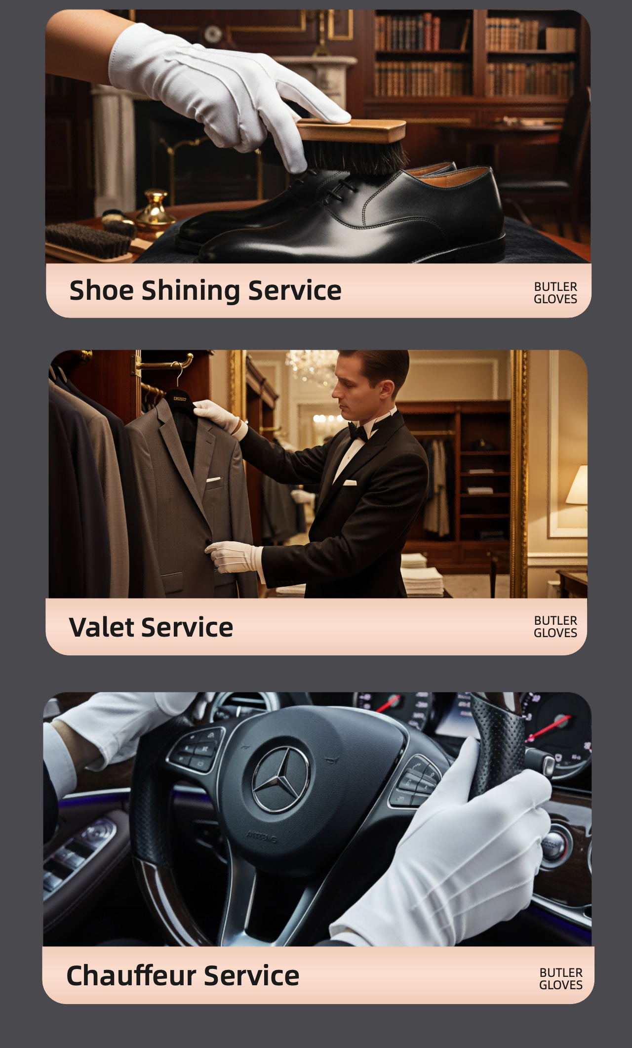 BELLAN Butler Gloves — 100% cotton white service gloves with button closure and three-stitch back detail for professional table service in South Africa