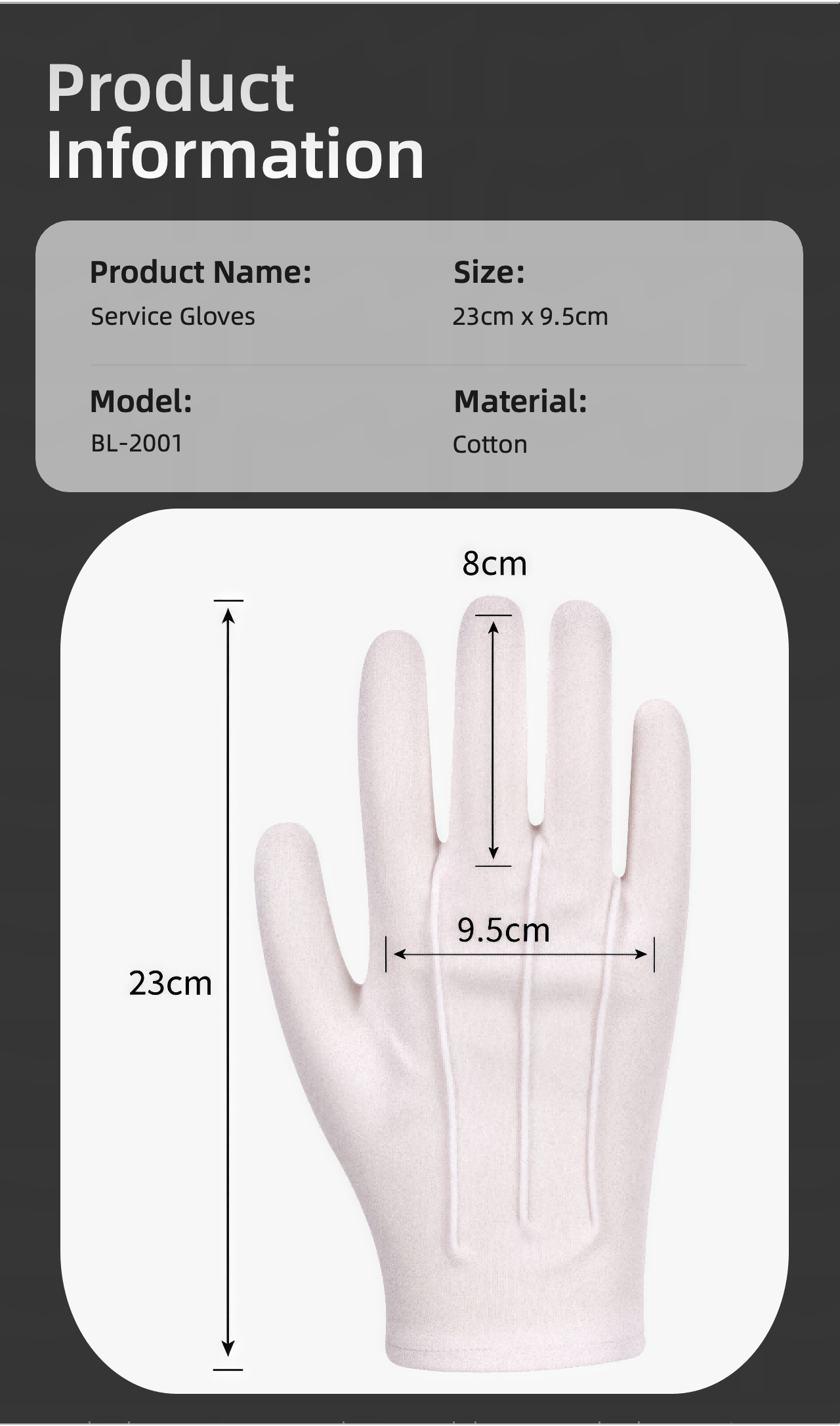 BELLAN Butler Gloves — 100% cotton white service gloves with button closure and three-stitch back detail for professional table service in South Africa