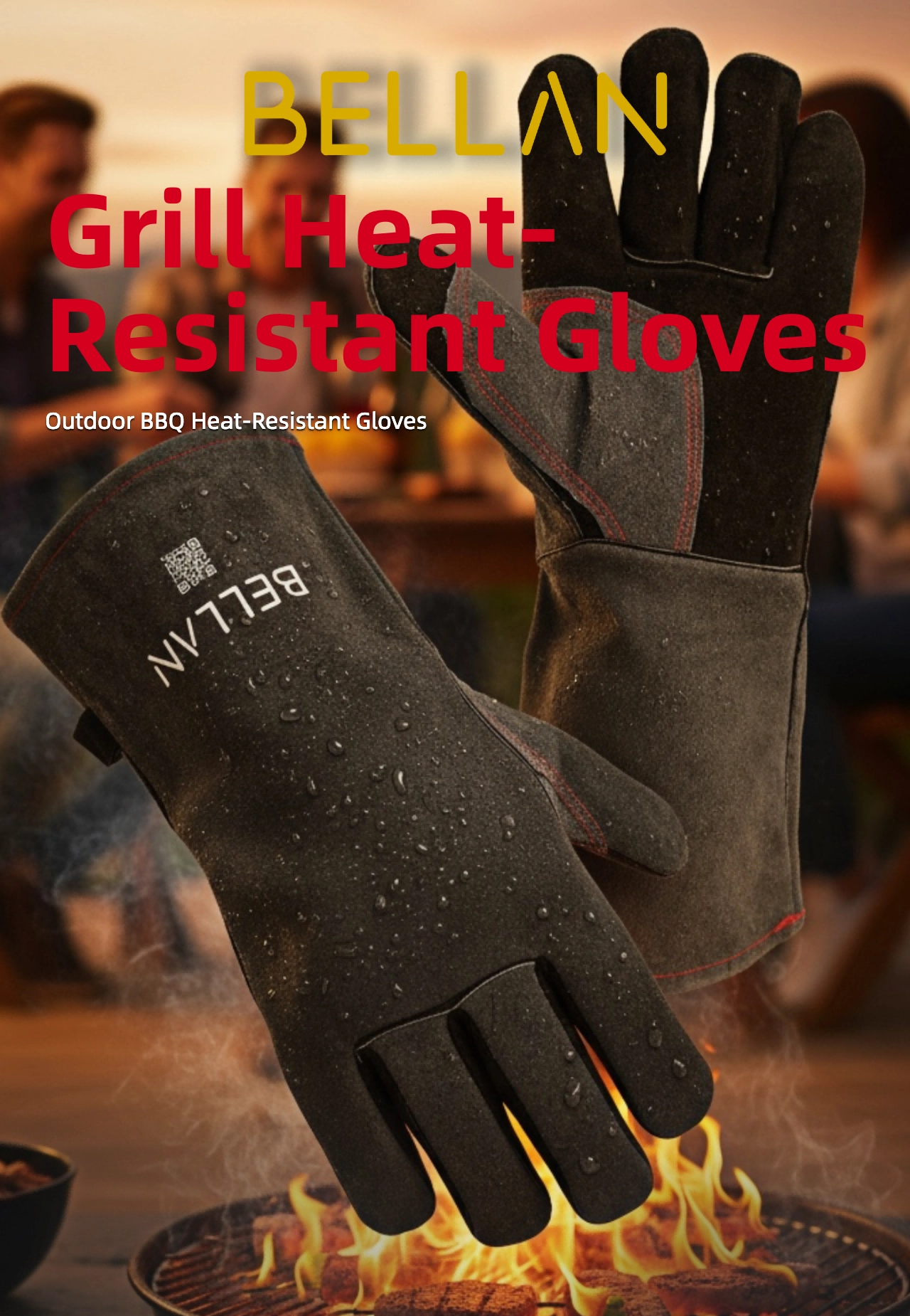 BELLAN Fireproof Braai Gloves — natural cowhide heat and cut resistant BBQ gloves for South African braais