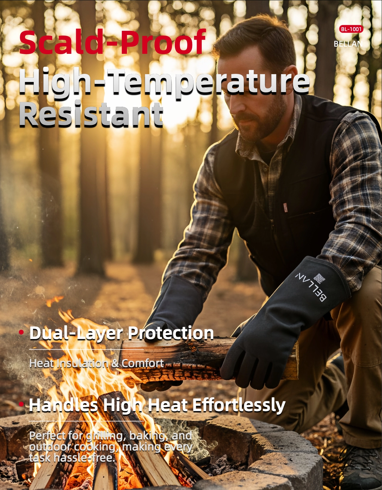 BELLAN Fireproof Braai Gloves — natural cowhide heat and cut resistant BBQ gloves for South African braais