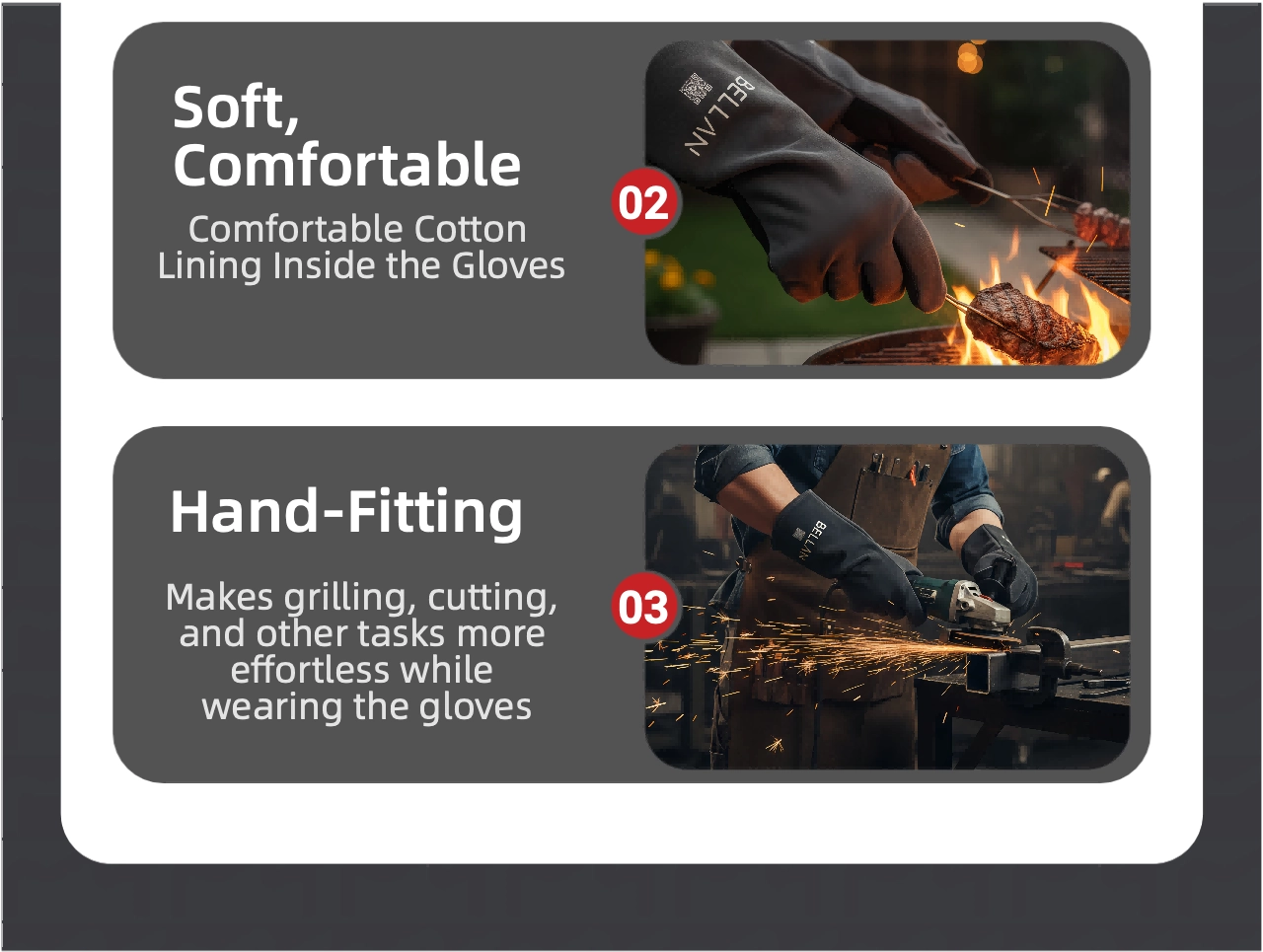BELLAN Fireproof Braai Gloves — natural cowhide heat and cut resistant BBQ gloves for South African braais