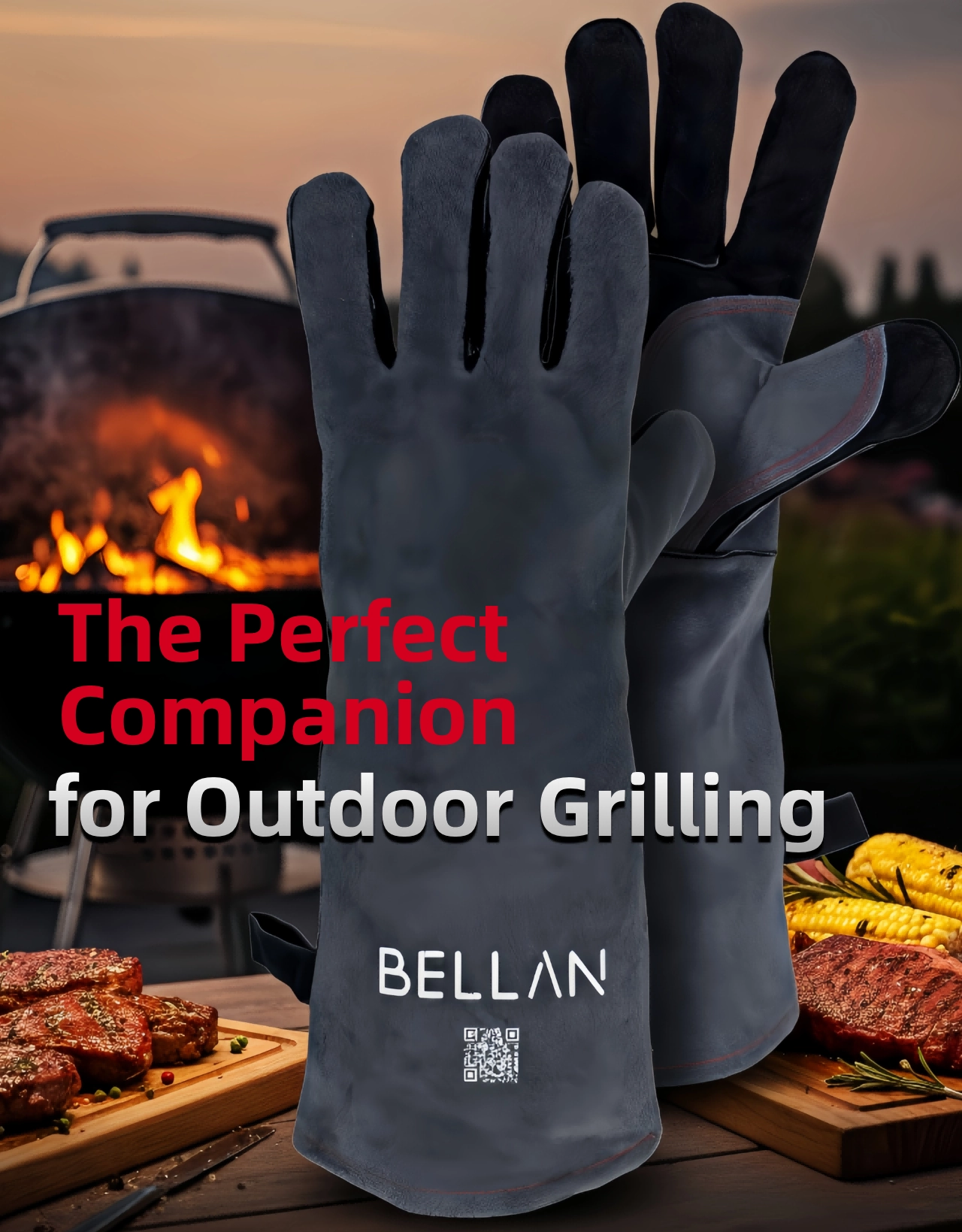 BELLAN Fireproof Braai Gloves — natural cowhide heat and cut resistant BBQ gloves for South African braais