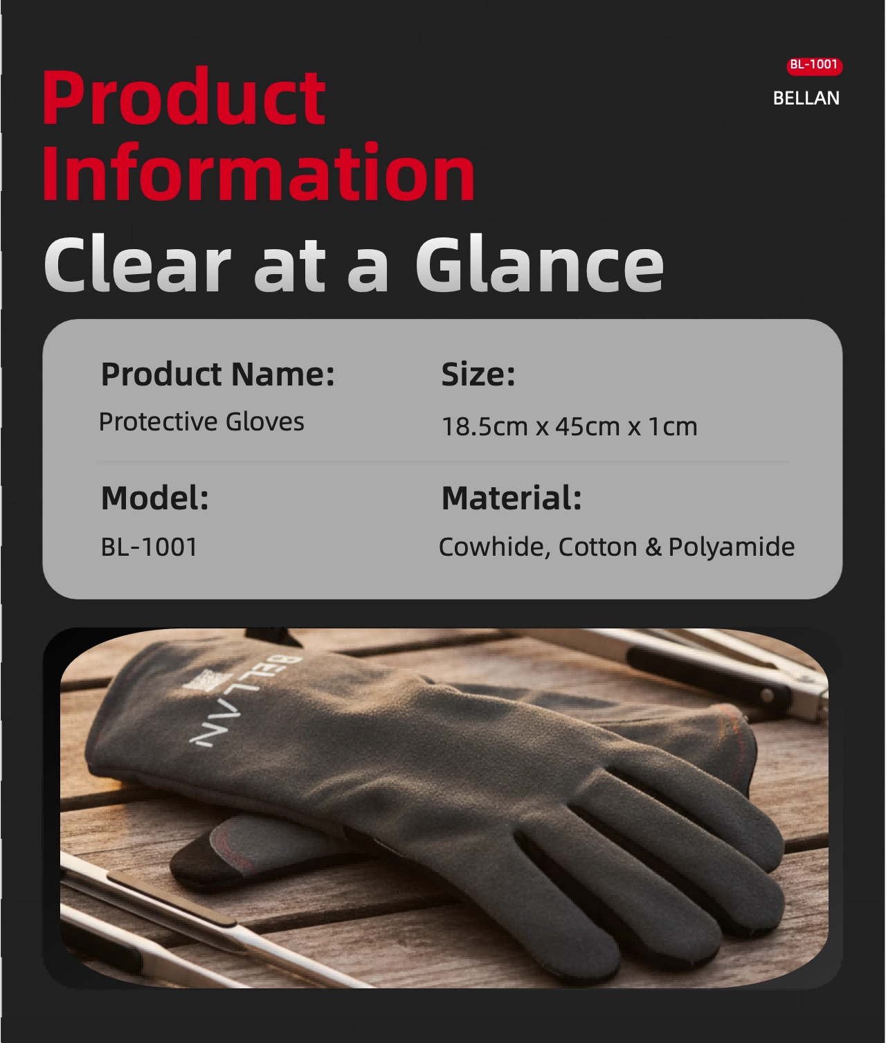 BELLAN Fireproof Braai Gloves — natural cowhide heat and cut resistant BBQ gloves for South African braais