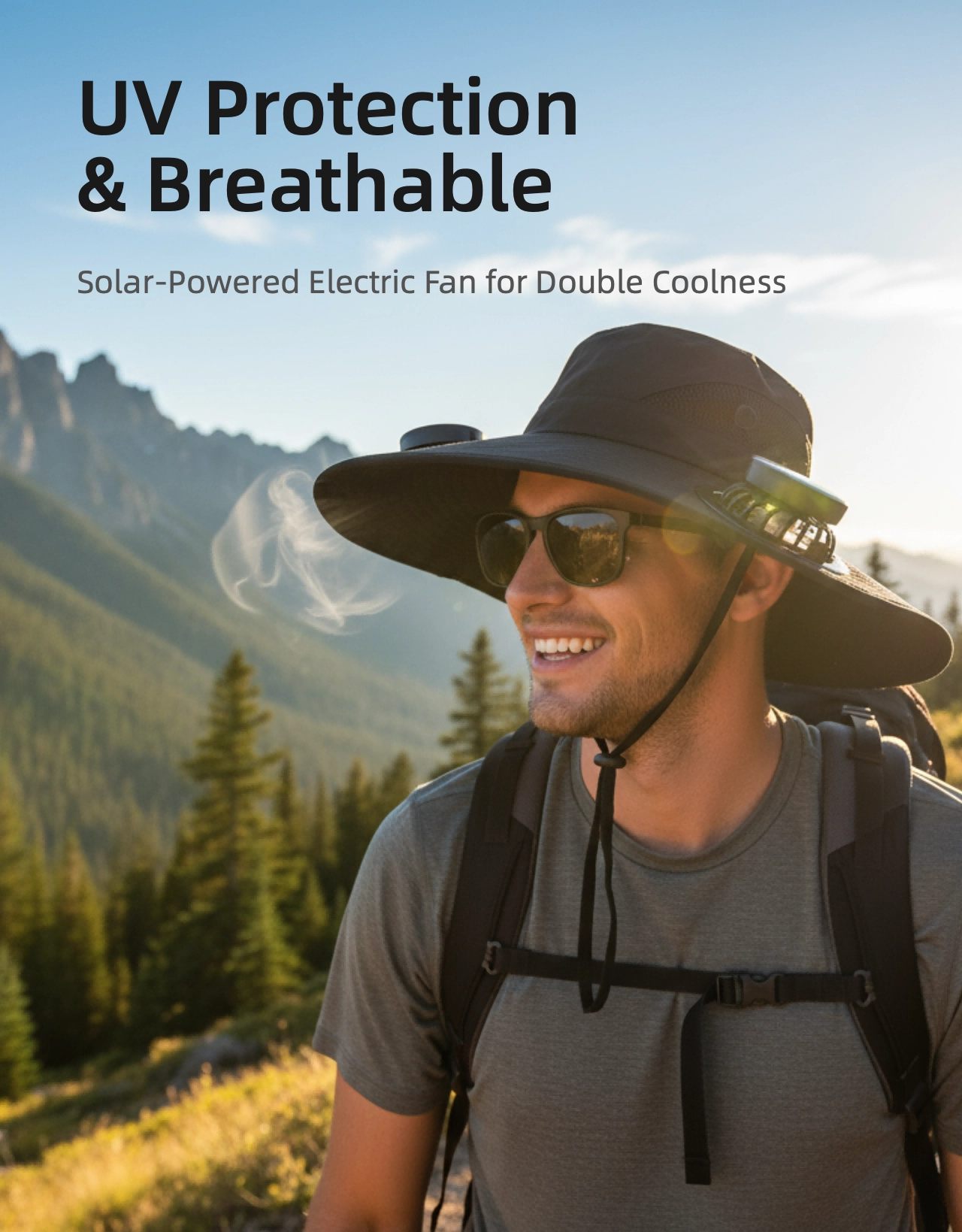 BELLAN solar-powered fan hat — 3-speed built-in fan, solar panel & USB charging with UV protection for outdoor use in South Africa