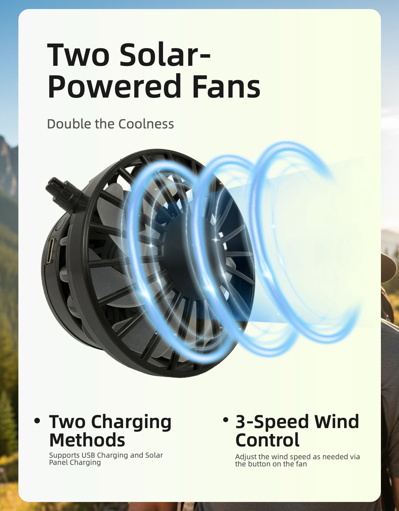 BELLAN solar-powered fan hat — 3-speed built-in fan, solar panel & USB charging with UV protection for outdoor use in South Africa